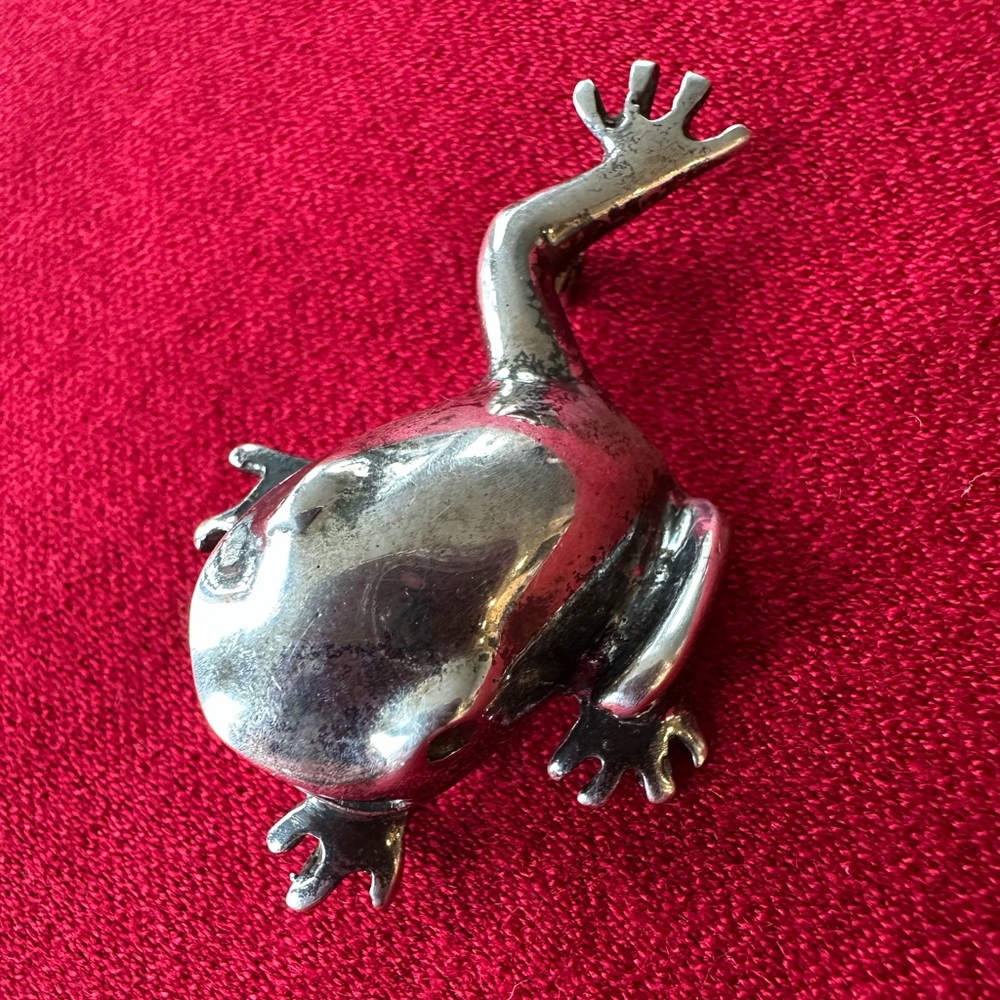 Vintage Mexico 925 Sterling Silver Leaping Frog Pin Brooch